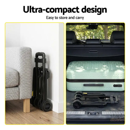 Giantz Folding Trolley Portable Hand Truck Lightweight Travel Luggage Black - Tools > Tools Storage > Utility Trolleys