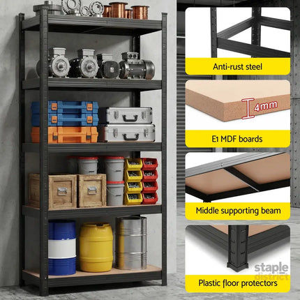 Giantz Garage Shelving 1.6X0.8m Warehouse Shelves Storage Rack Pallet Racking Black - Tools > Tools Storage > Wall