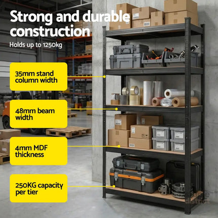 Giantz Garage Shelving 1.6X0.8m Warehouse Shelves Storage Rack Pallet Racking Black - Tools > Tools Storage > Wall
