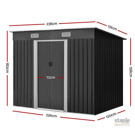 Giantz Garden Shed 2.38x1.31M Sheds Outdoor Storage Tool Metal Workshop Shelter Sliding Door - Home & Garden > Storage