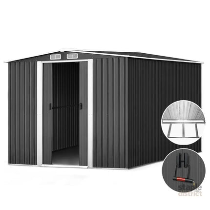 Giantz Garden Shed 2.58x3.14M w/Metal Base Sheds Outdoor Storage Workshop Shelter Sliding Door - Home & Garden >
