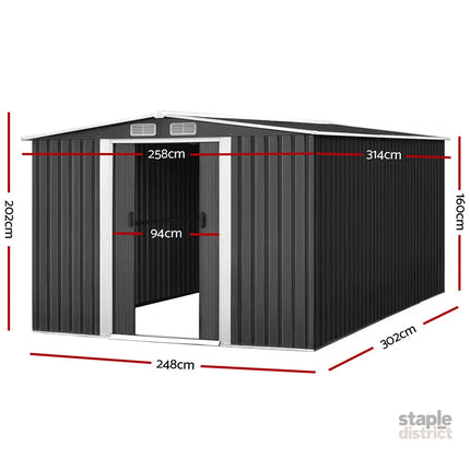 Giantz Garden Shed 2.58x3.14M w/Metal Base Sheds Outdoor Storage Workshop Shelter Sliding Door - Home & Garden >