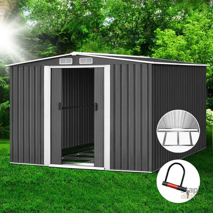Giantz Garden Shed 2.58x3.14M w/Metal Base Sheds Outdoor Storage Workshop Shelter Sliding Door - Home & Garden >