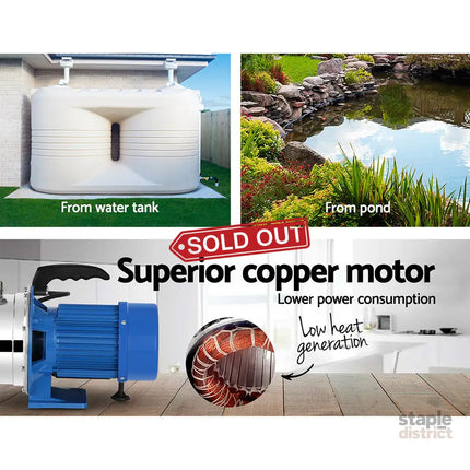 Giantz Garden Water Jet Pump High Pressure 1100W Tank Rain Farm Irrigation House - Tools > Pumps > Irrigation Pumps
