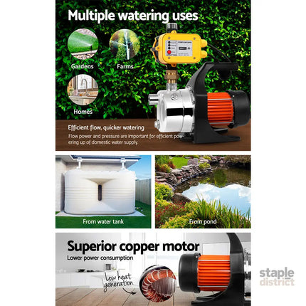 Giantz Garden Water Pump High Pressure 1500W Max. Tank Rain Farm Irrigation House Yellow - Tools > Pumps > Irrigation