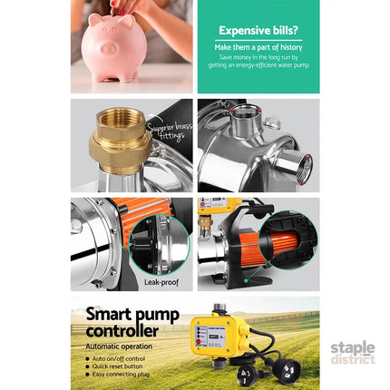 Giantz Garden Water Pump High Pressure 1500W Max. Tank Rain Farm Irrigation House Yellow - Tools > Pumps > Irrigation