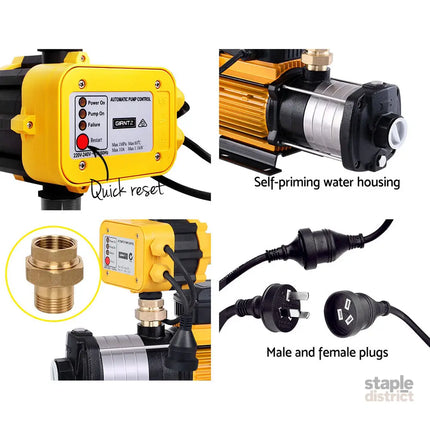 Giantz Garden Water Pump High Pressure 2000W Max 5 Stage Tank Irrigation Transfer Booster Yellow - Tools > Pumps >