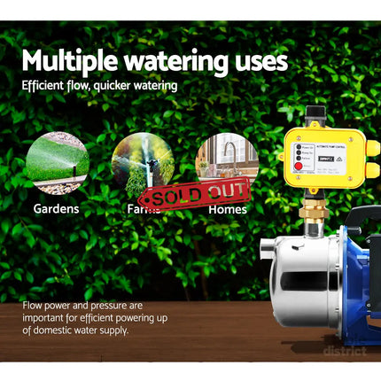 Giantz Garden Water Pump Jet High Pressure Controller Stage Irrigation Max. 4600L/H - Tools > Pumps > Irrigation Pumps