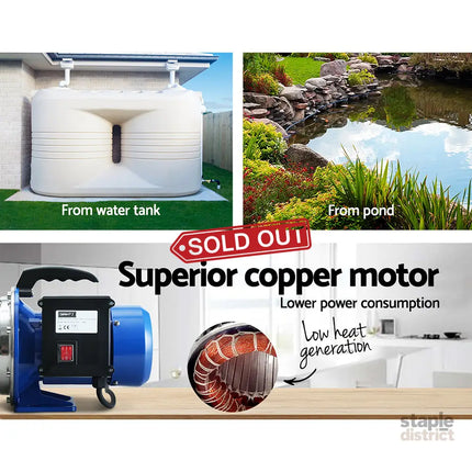 Giantz Garden Water Pump Jet High Pressure Controller Stage Irrigation Max. 4600L/H - Tools > Pumps > Irrigation Pumps
