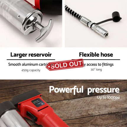 Giantz Grease Gun Cordless 20v 450g 9000PSI 76cm Hose Electric Battery Cartridge - Tools > Power Tools > Outdoor Power