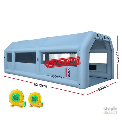 Giantz Inflatable Spray Booth 10X5M Car Paint Tent Filter System 2 Blowers - Auto Accessories > Auto Accessories Others