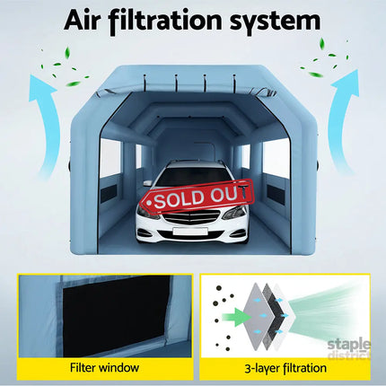 Giantz Inflatable Spray Booth 10X5M Car Paint Tent Filter System 2 Blowers - Auto Accessories > Auto Accessories Others