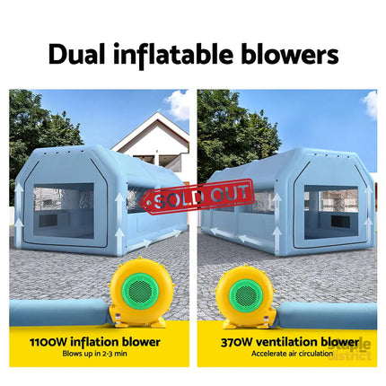 Giantz Inflatable Spray Booth 10X5M Car Paint Tent Filter System 2 Blowers - Auto Accessories > Auto Accessories Others