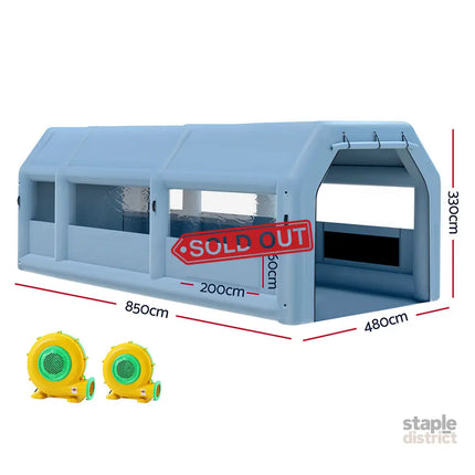 Giantz Inflatable Spray Booth 8.5X4.8M Car Paint Tent Filter System 2 Blowers - Auto Accessories > Auto Accessories