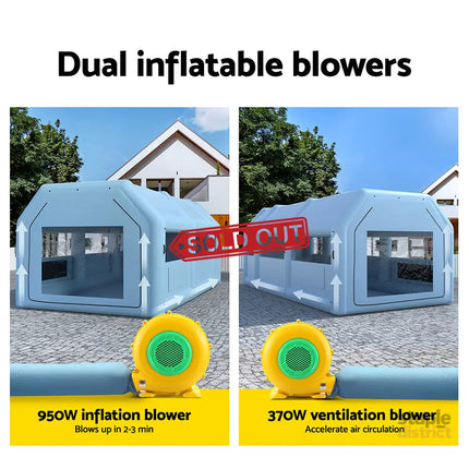 Giantz Inflatable Spray Booth 8.5X4.8M Car Paint Tent Filter System 2 Blowers - Auto Accessories > Auto Accessories