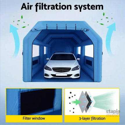 Giantz Inflatable Spray Booth Car Paint Tent 1000X500X350cm 2 Blowers Filter Mobile Garage Workstation - Auto