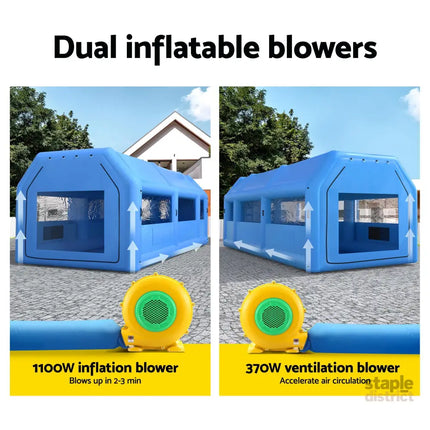 Giantz Inflatable Spray Booth Car Paint Tent 1000X500X350cm 2 Blowers Filter Mobile Garage Workstation - Auto