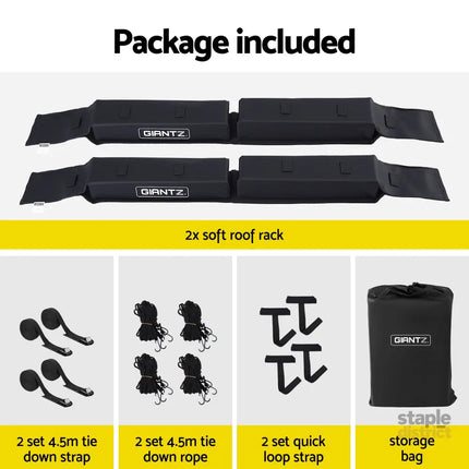 GIANTZ Kayak Roof Rack for Car Universal Soft Roof Rack Pads for Surfboard SUP Canoe Roof Bars for SUV Sedan without