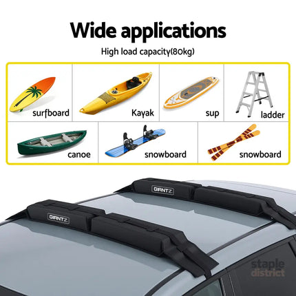 GIANTZ Kayak Roof Rack for Car Universal Soft Roof Rack Pads for Surfboard SUP Canoe Roof Bars for SUV Sedan without