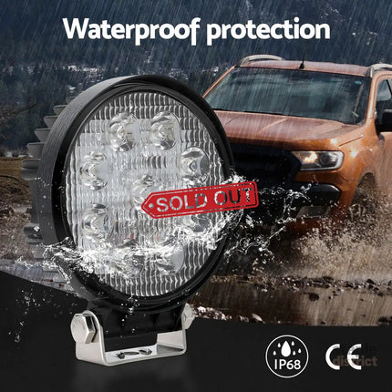 Giantz Pair LED Driving Lights 4.5 Inch Flood Spot Lights Car Truck SUV 12V 24V - Auto Accessories > Auto Accessories
