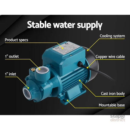 Giantz Peripheral Water Pump Garden Boiler Car Wash Electric Irrigation QB60 - Tools > Pumps > Irrigation Pumps
