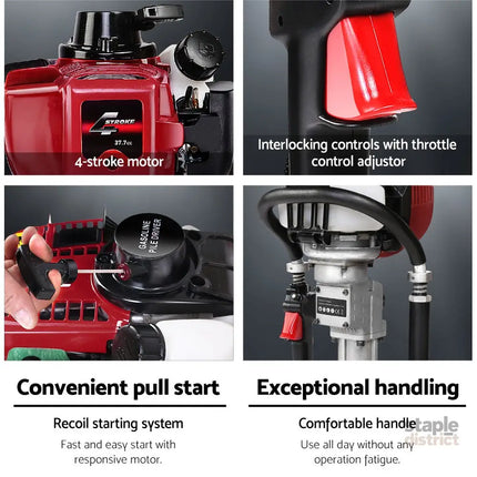 Giantz Petrol Post Driver 38CC 4-Stroke Rammer Pile Star Picket Fence Hole Drive Red - Tools > Power Tools > Outdoor