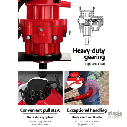 Giantz Petrol Post Hole Digger Motor Only Engine Red - Tools > Power Tools > Outdoor Power Equipment
