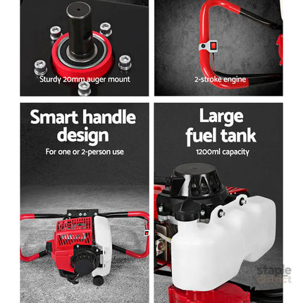 Giantz Petrol Post Hole Digger Motor Only Engine Red - Tools > Power Tools > Outdoor Power Equipment