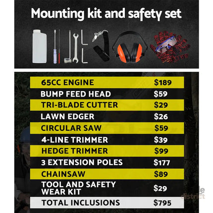 Giantz Pole Chainsaw 2 Stroke Petrol Hedge Trimmer Tree Pruner 9 In 1 - Tools > Power Tools > Chainsaws