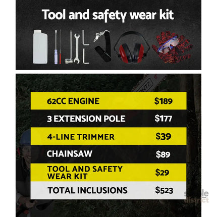 Giantz Pole Chainsaw 2 Stroke Petrol Tree Pruner Long Reach Saw 12 Inch Bar 2 In 1 - Tools > Power Tools > Chainsaws