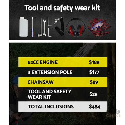 Giantz Pole Chainsaw 2 Stroke Petrol Tree Pruner Long Reach Saw 12 Inch Bar - Tools > Power Tools > Chainsaws