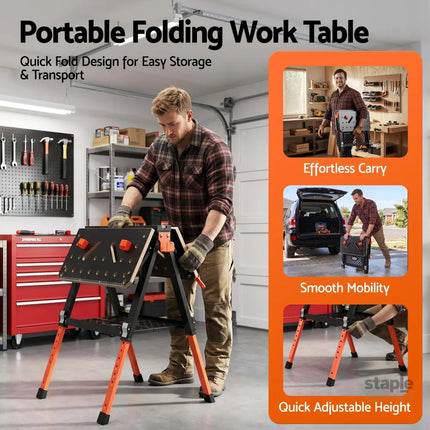 Giantz Portable Folding Work Table 454kg Adjustable Workbench - Tools > Tools Storage > Work Benches
