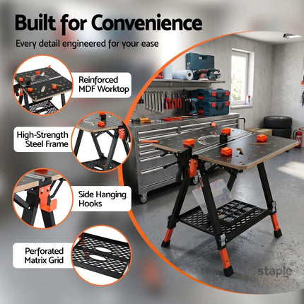 Giantz Portable Folding Work Table 454kg Adjustable Workbench - Tools > Tools Storage > Work Benches