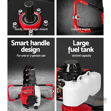 Giantz Post Hole Digger 200mm Petrol Drill Extension Auger Bits - Tools > Power Tools > Outdoor Power Equipment
