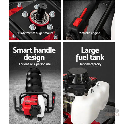 Giantz Post Hole Digger 200mm Petrol Drill Extension Auger Bits - Tools > Power Tools > Outdoor Power Equipment