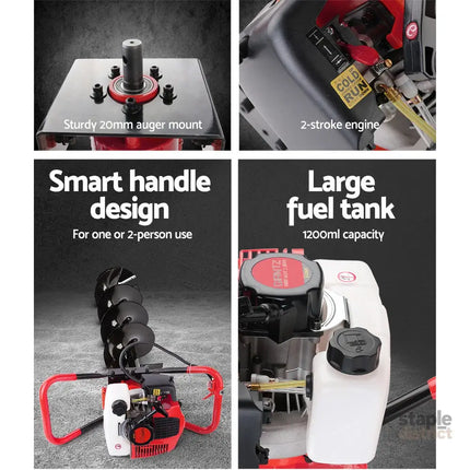 Giantz Post Hole Digger 200mm Petrol Drill Extension Bits Auger - Tools > Power Tools > Outdoor Power Equipment