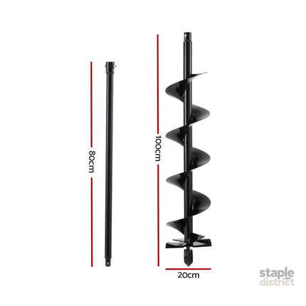 Giantz Post Hole Digger Auger Drill Bit 200mm with 80cm Extension Shaft Black - Tools > Power Tools > Outdoor Power