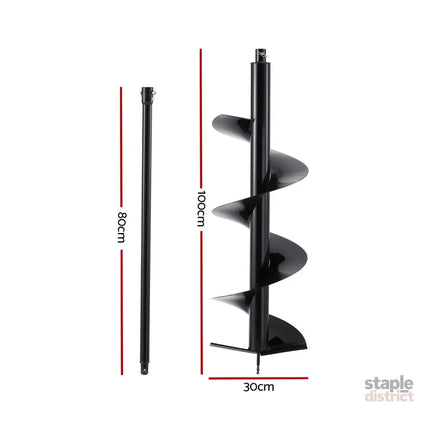Giantz Post Hole Digger Auger Drill Bit 300mm with 80cm Extension Shaft Black - Tools > Power Tools > Outdoor Power