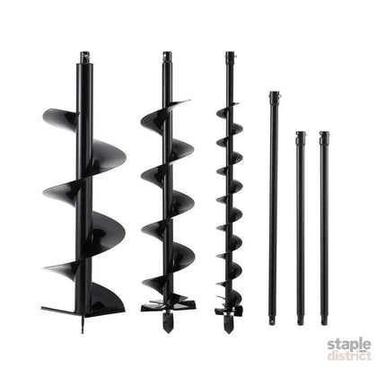 Giantz Post Hole Digger Auger Drill Bit Set 100mm 200mm 300mm Carbon Steel Black - Tools > Power Tools > Outdoor Power