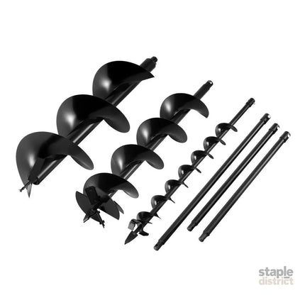 Giantz Post Hole Digger Auger Drill Bit Set 100mm 200mm 300mm Carbon Steel Black - Tools > Power Tools > Outdoor Power