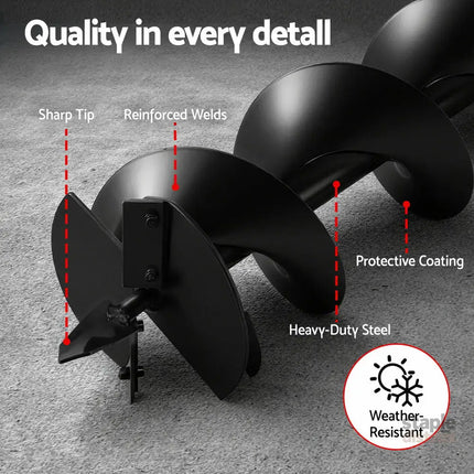 Giantz Post Hole Digger Auger Drill Bit Set 100mm 200mm 300mm Carbon Steel Black - Tools > Power Tools > Outdoor Power