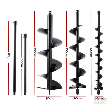Giantz Post Hole Digger Auger Drill Bit Set 100mm 200mm 300mm Carbon Steel Black - Tools > Power Tools > Outdoor Power