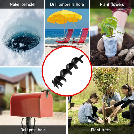 Giantz Post Hole Digger Auger Drill Bit Set 100mm 200mm 300mm Carbon Steel Black - Tools > Power Tools > Outdoor Power