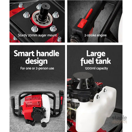 Giantz Post Hole Digger Motor Only Engine Petrol Red - Tools > Power Tools > Outdoor Power Equipment