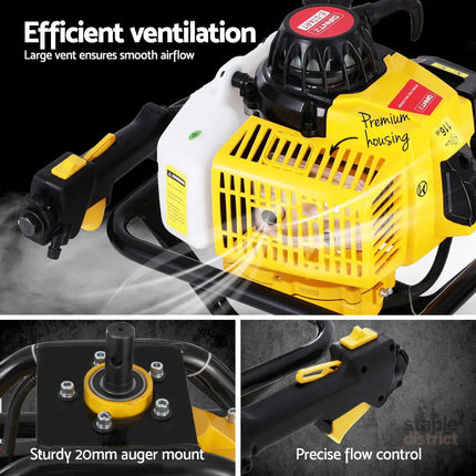 Giantz Post Hole Digger Motor Only Petrol Engine Yellow - Tools > Power Tools > Outdoor Power Equipment