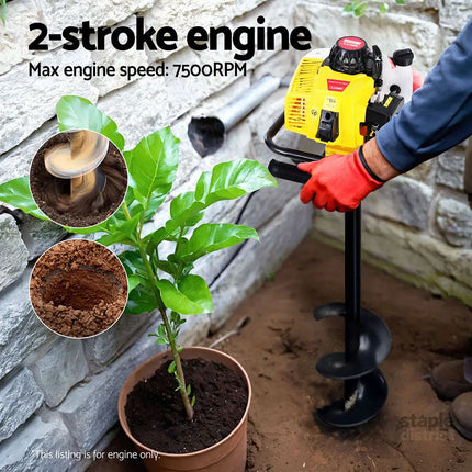 Giantz Post Hole Digger Motor Only Petrol Engine Yellow - Tools > Power Tools > Outdoor Power Equipment