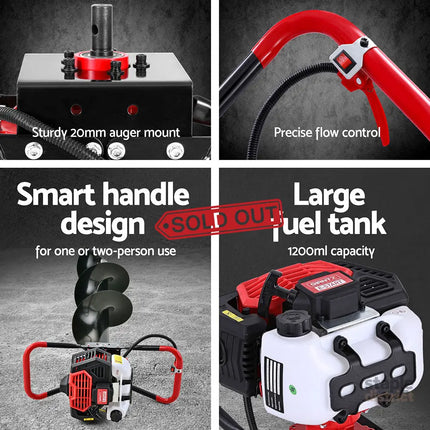 Giantz Post Hole Digger Petrol Motor Drill Extension Auger Bits Kits - Tools > Other Tools > Drill & Screwdriver
