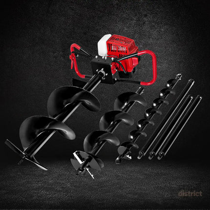 Giantz Post Hole Digger Petrol Motor Drill Extension Auger Bits Kits - Tools > Power Tools > Outdoor Power Equipment