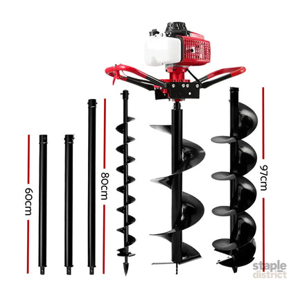 Giantz Post Hole Digger Petrol Motor Drill Extension Auger Bits Kits - Tools > Power Tools > Outdoor Power Equipment