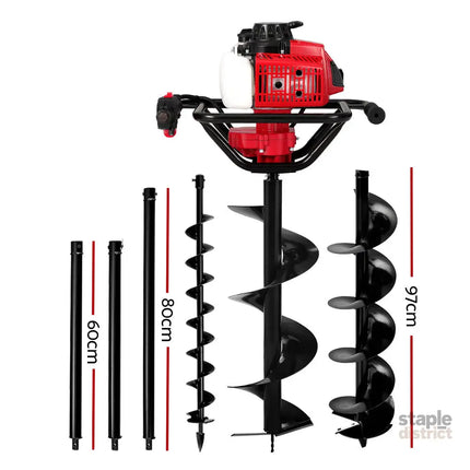 Giantz Post Hole Digger Petrol Motor Drill Extension Auger Bits Kits - Tools > Power Tools > Outdoor Power Equipment